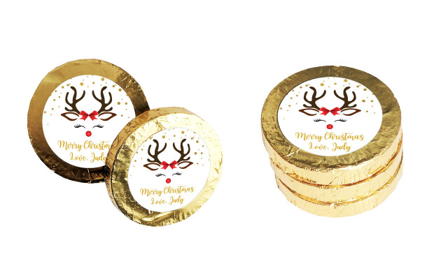Reindeer Face Personalised Christmas Chocolate Coins