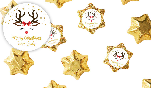 Reindeer Face Personalised Christmas Chocolate Stars