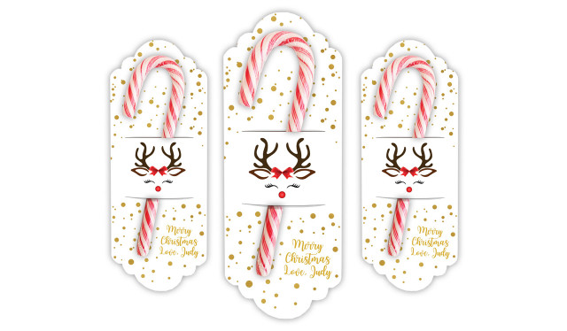 Reindeer Face Personalised Candy Cane Card