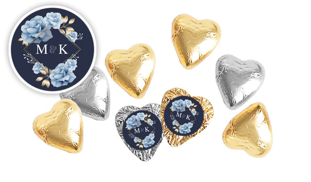 Flowers On Navy Engagement Foil Chocolate Hearts