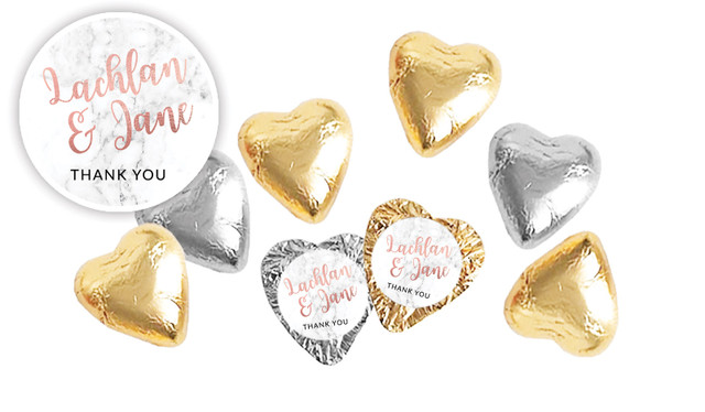 Marble And Rose Gold Custom Engagement Chocolate Hearts