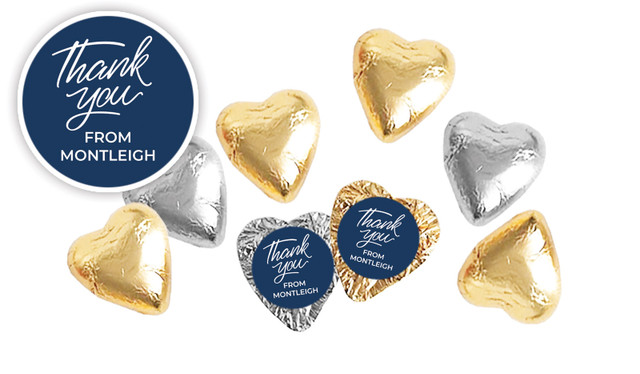 Navy Blue Personalised Thank You Chocolate Hearts