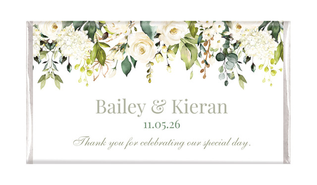 White Roses Hanging Personalised Wedding Chocolate Bars