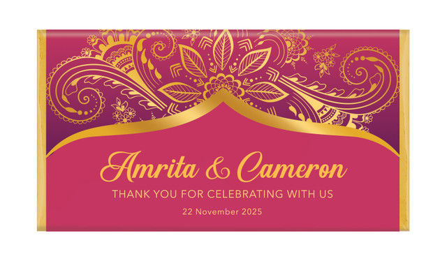 Regal Pink And Gold Personalised Wedding Chocolate Bars