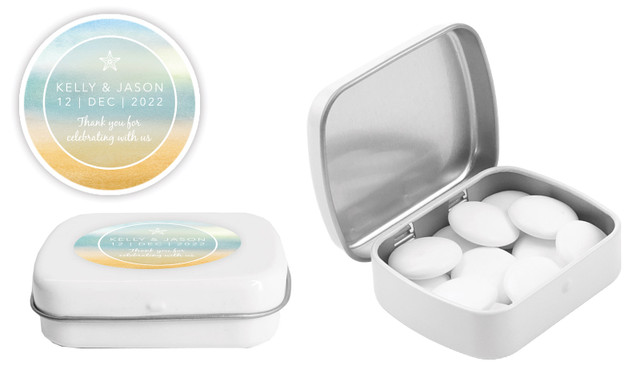 Beach Watercolour Wedding Personalised Mint Tin