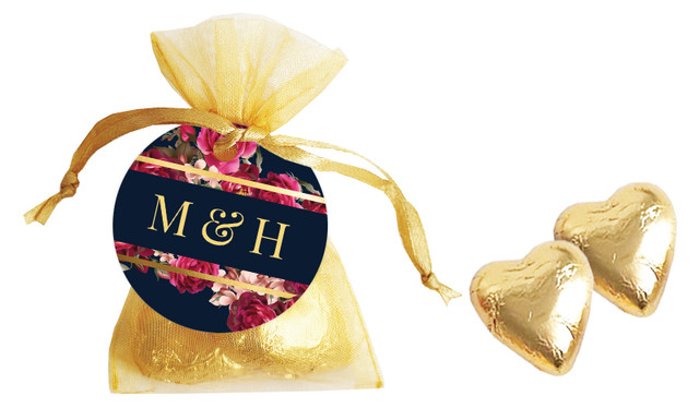 Bold Floral Organza Bag With Hearts And Custom Swing Tag