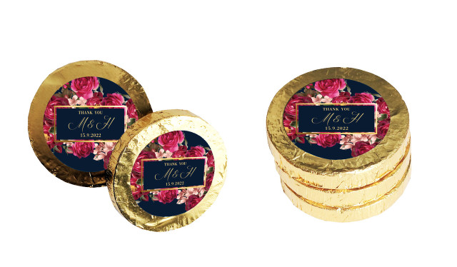 Bold Floral Personalised Wedding Chocolate Coins
