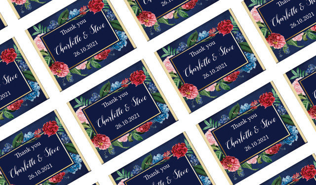 Floral Frame on Navy Personalised Mini Chocolates