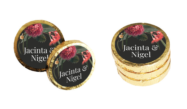 Wild Flowers Dark Personalised Wedding Chocolate Coins