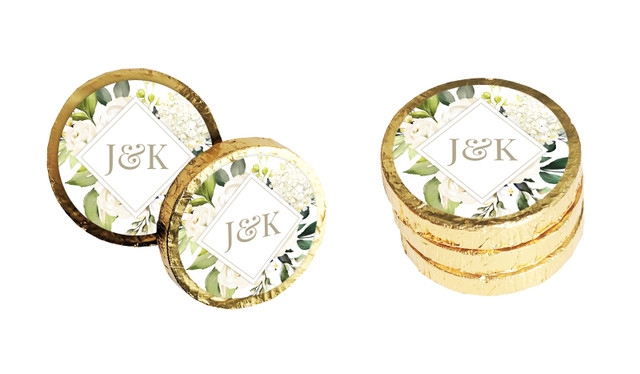 Diamond On White Roses Custom Wedding Chocolate Coins