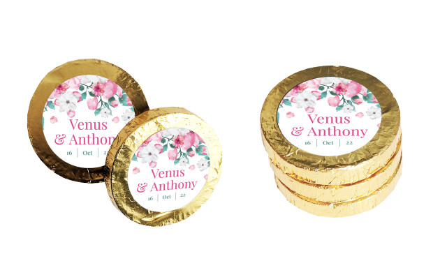 Falling Petals Custom Wedding Chocolate Coins