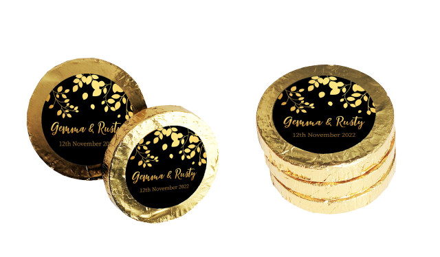 Gold Leaves Custom Wedding Chocolate Coins