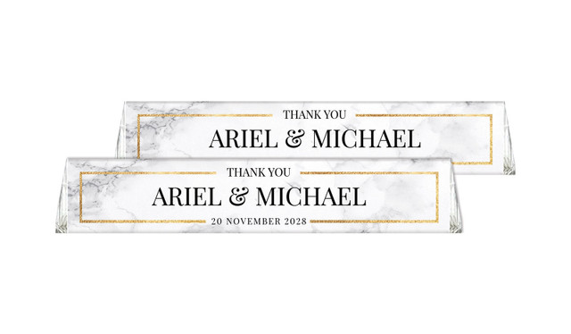 Marble Gold Frame Toblerone Wedding Personalised Chocolates 50g