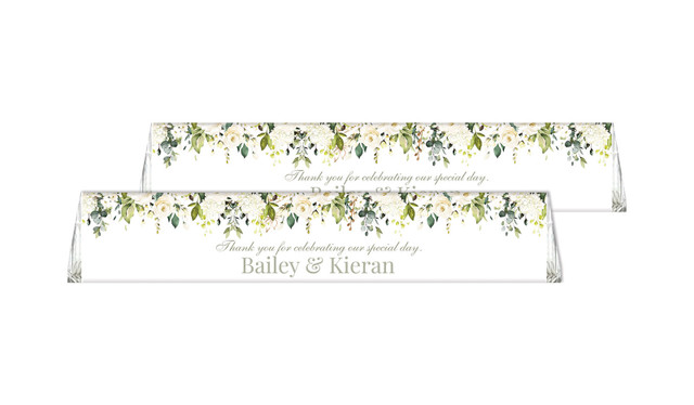 White Hanging Roses Toblerone Wedding Personalised Chocolates 50g