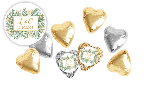 Leaves on Gold  Personalised Foil Chocolate Hearts