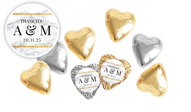 Marble Gold Frame Personalised Foil Chocolate Hearts