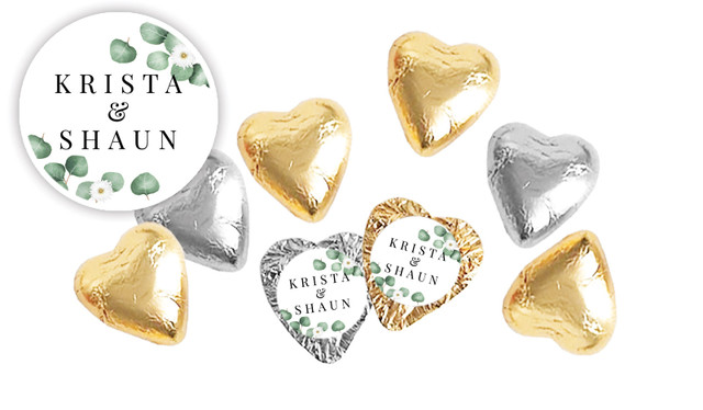 Eucalyptus Personalised Foil Chocolate Hearts