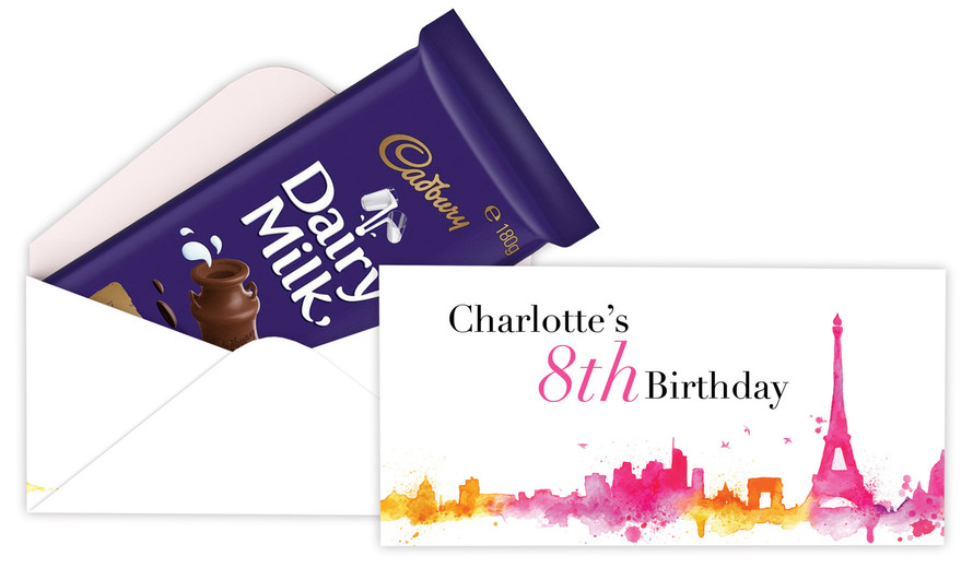 Paris Watercolour Birthday Party Personalised Cadbury Bar Box (Box Only)