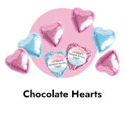 Custom Foil Chocolate Hearts For Gender Reveals