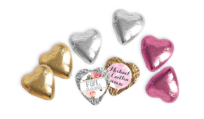 Individual Silver Foiled Swiss Milk Chocolate Hearts - Favour Fairy Individual Silver Foiled Swiss Milk Chocolate Hearts - Favour Fairy