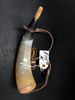 Custom 11 1/4" right hip powder horn with octagon neck, cherry wood base and stopper, and leather carry strap