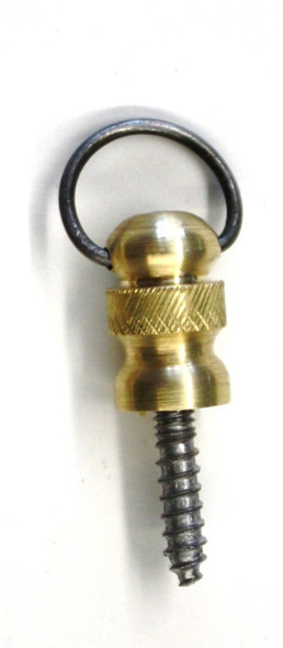 Knurled brass finial with swivel ring and screw attachment for powder horn. Knurled brass finial with swivel ring and screw attachment for powder horn.