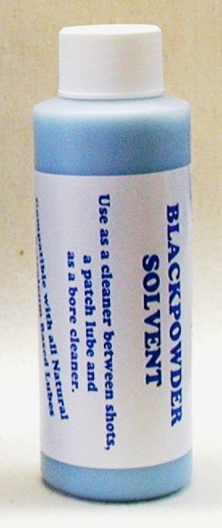 4 oz bottle of Blue Thunder Solvent & Lube for black powder firearms, featuring a combination patch lube and bore cleaner in a blue-labeled container.