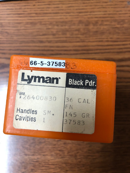 Lyman .36 caliber black powder rifle bullet mold with single cavity, 145 grain, part #37583