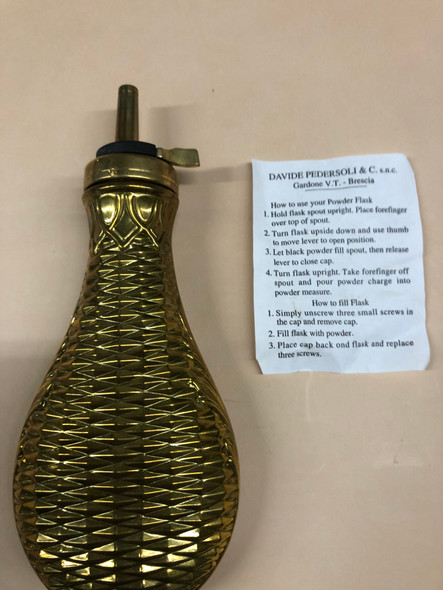 Basket Weave Powder Flask with 15 grain spout and patina finish