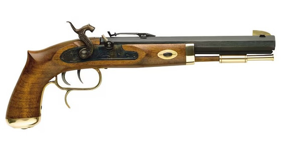 Traditions Trapper .50 caliber percussion pistol with blued octagonal barrel and hardwood stock