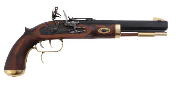 Traditions Trapper .50 caliber flintlock pistol with blued octagonal barrel and hardwood stock