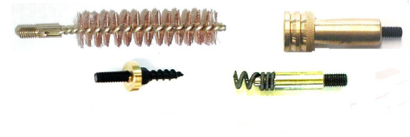 Basic ramrod accessory kit with cleaning jag, ball puller, patch puller, and bore brush, 8-32 or 10-32 thread