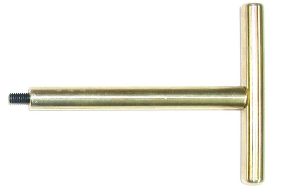 Brass T-handle short starter with hardwood grip and threaded brass rod