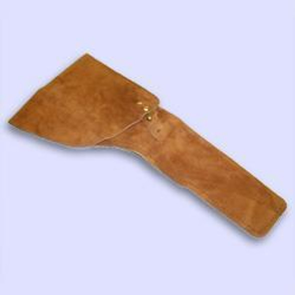 Suede-out leather pistol holster with brass post closure and belt loop, fits single-shot pistols, by October Country