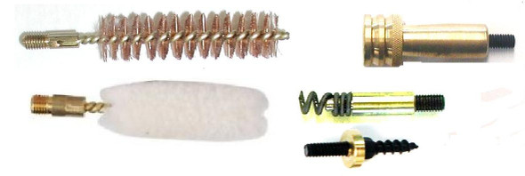 Bench Ramrod Accessory Kit with cleaning jag, bore mop, ball puller, patch puller, and bore brush, available in 8-32 or 10-32, by October Country
