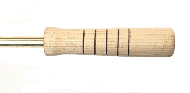 Bench ramrod with 5/16" solid brass rod, 42" long, cross-pinned to a large hardwood handle, includes brass bore guide, threaded 10-32, made by October Country.