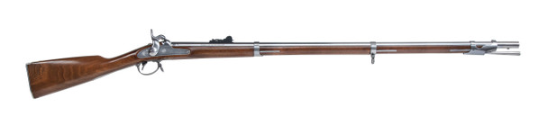 Traditions 1842 Springfield Musket reproduction, .69 caliber rifled percussion, 42" white-finished barrel, hand-oiled walnut stock, Civil War-era rifle with ladder-style rear sight.