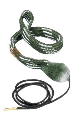 Hoppe's Bore Snake for .22 Cal, .223, and 5.56mm – compact rifle barrel cleaning cord with integrated brush and brass weight.