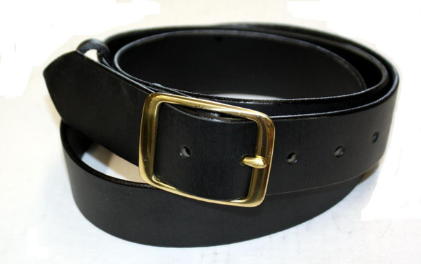 1.5-inch black oiled leather belt with brass buckle, handcrafted by October Country