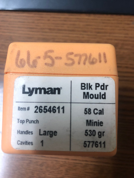 Lyman .58 caliber 530 grain Minie bullet mold with single cavity for black powder rifles