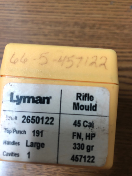 Lyman .45 Cal rifle bullet mold #457122 330 grain flat nose hollow point