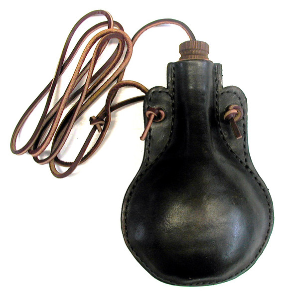 Handmade hard leather ball bag with hardwood stopper, holds up to .75 caliber roundball