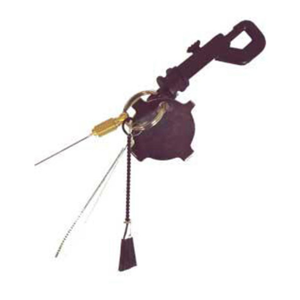 RMC Flash Pan Kit with brush, touch hole pick, and hardened rod on snap hook ring for flintlock shooters