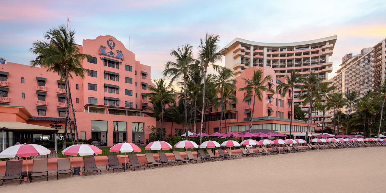 Beach side view of the Royal Hawaiian property