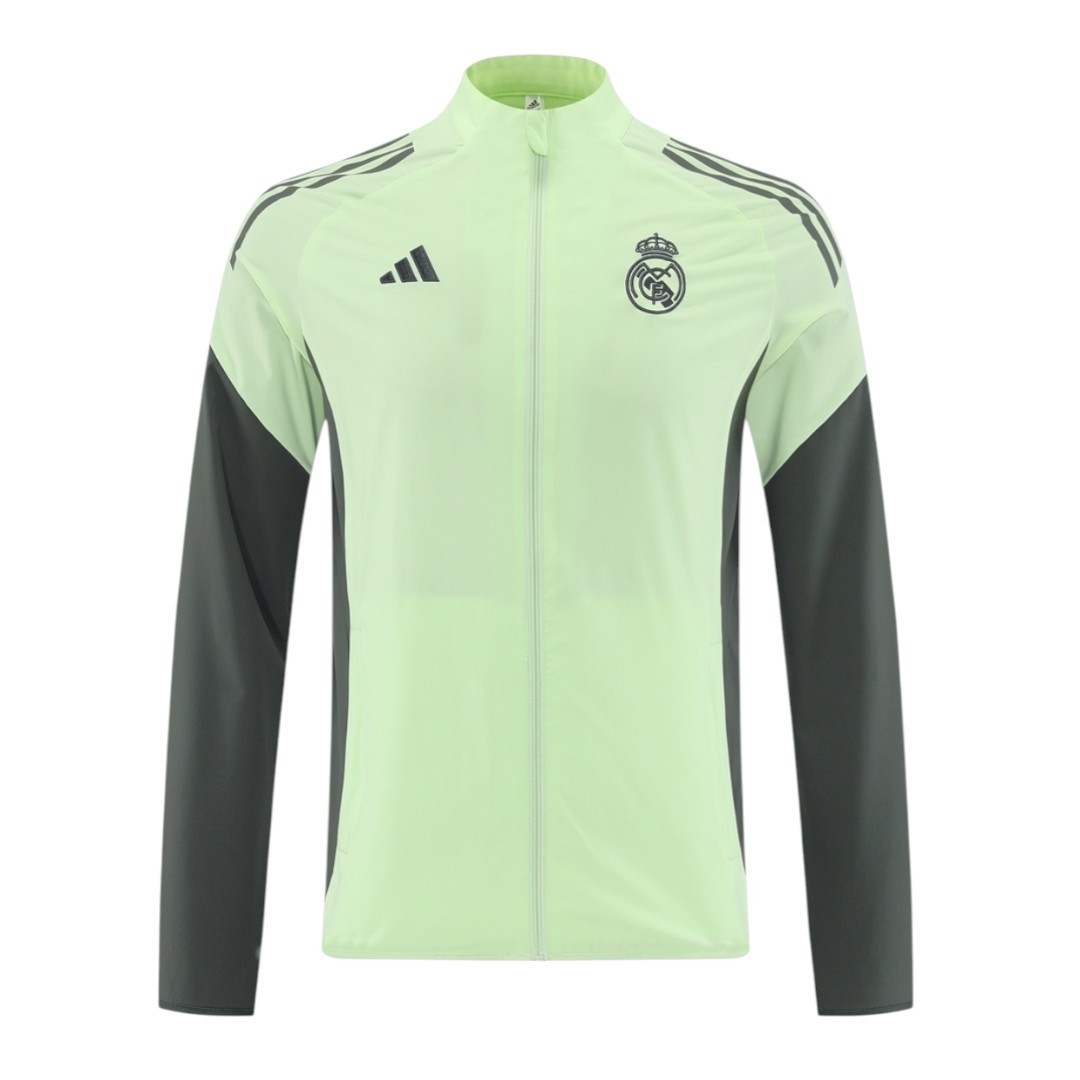 Real Madrid 25/26 Men's Lime Green Long Zip Windbreaker - All Jerseys
