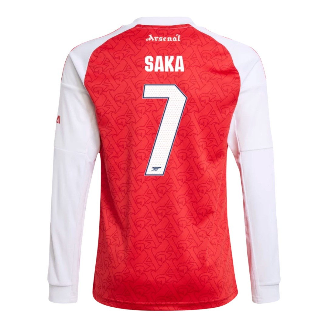SAKA #7 Arsenal 25/26 Men's Home Long Sleeve Shirt - Arsenal Font