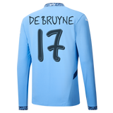 DE BRUYNE #17 Manchester City 24/25 Men's Home Long Sleeve Shirt - Man City Font