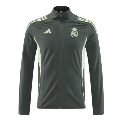 Real Madrid 25/26 Men's Dark Olive Long Zip Windbreaker