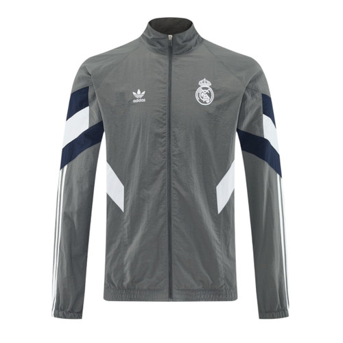 Real Madrid 25/26 Men's Gray Long Zip Windbreaker