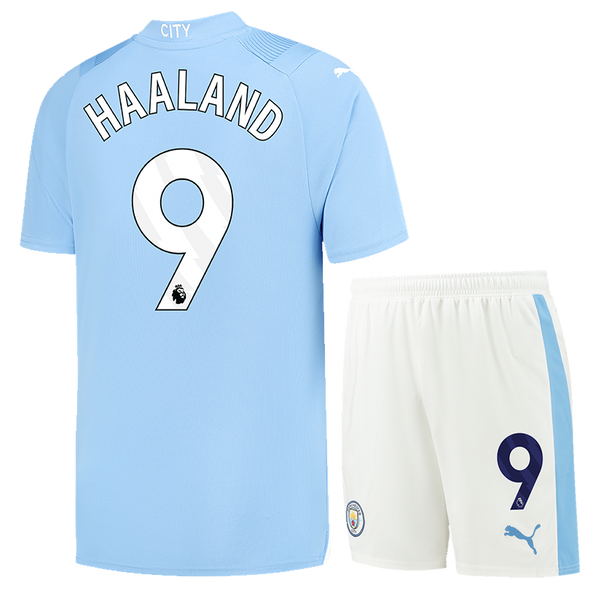 HAALAND #9 Manchester City 23/24 Kid's Home Shirt and Shorts - PL Font